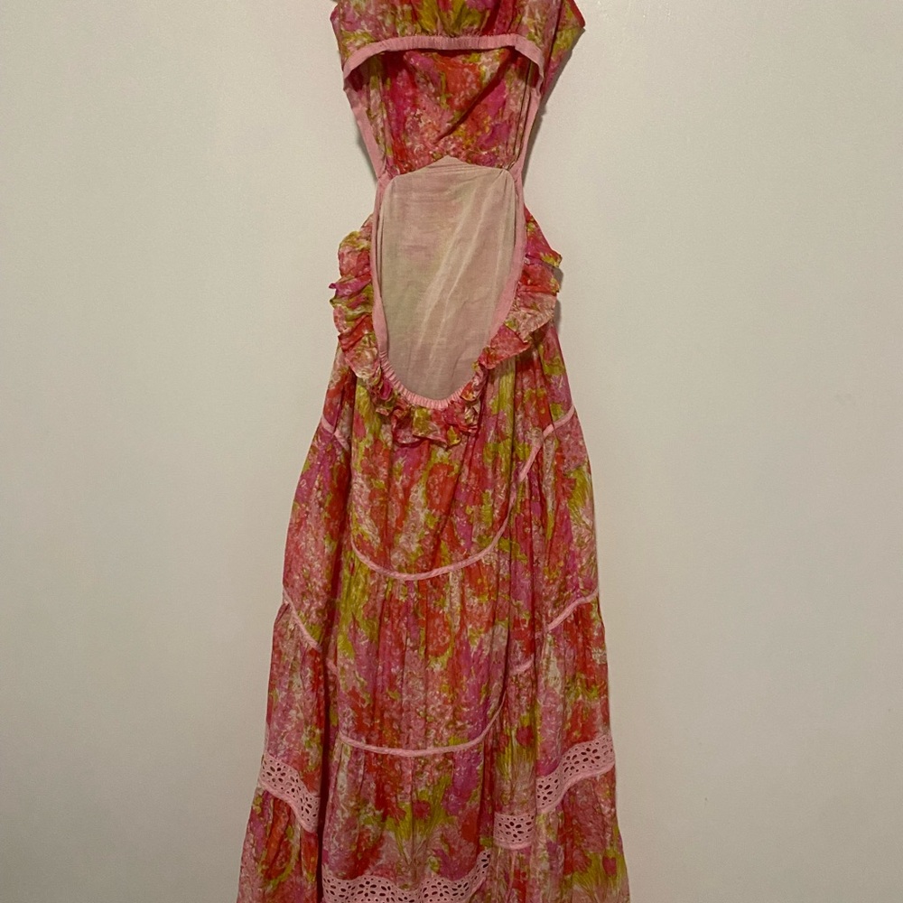 LoveShackFancy Pink, Coral & Yellow Floral Silk Blouse - Picture 3 of 3